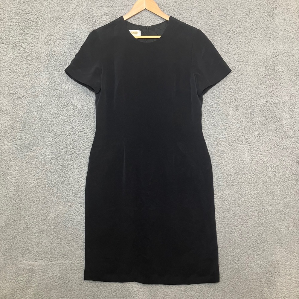 Talbots Dress Women 10 Pure Silk Black Sheath Short Sleeve Knee Length Minimal